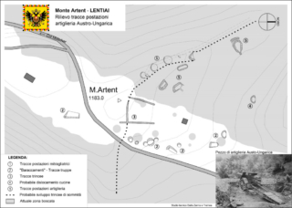 Rilievo cartografico delle tracce postazioni artiglieria Austro-Ungarica sul monte Artent