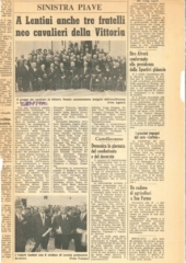 Articolo del Gazzettino dell'epoca sulla cerimonia di consegna delle medaglie ai Cavallieri di Vittorio Veneto